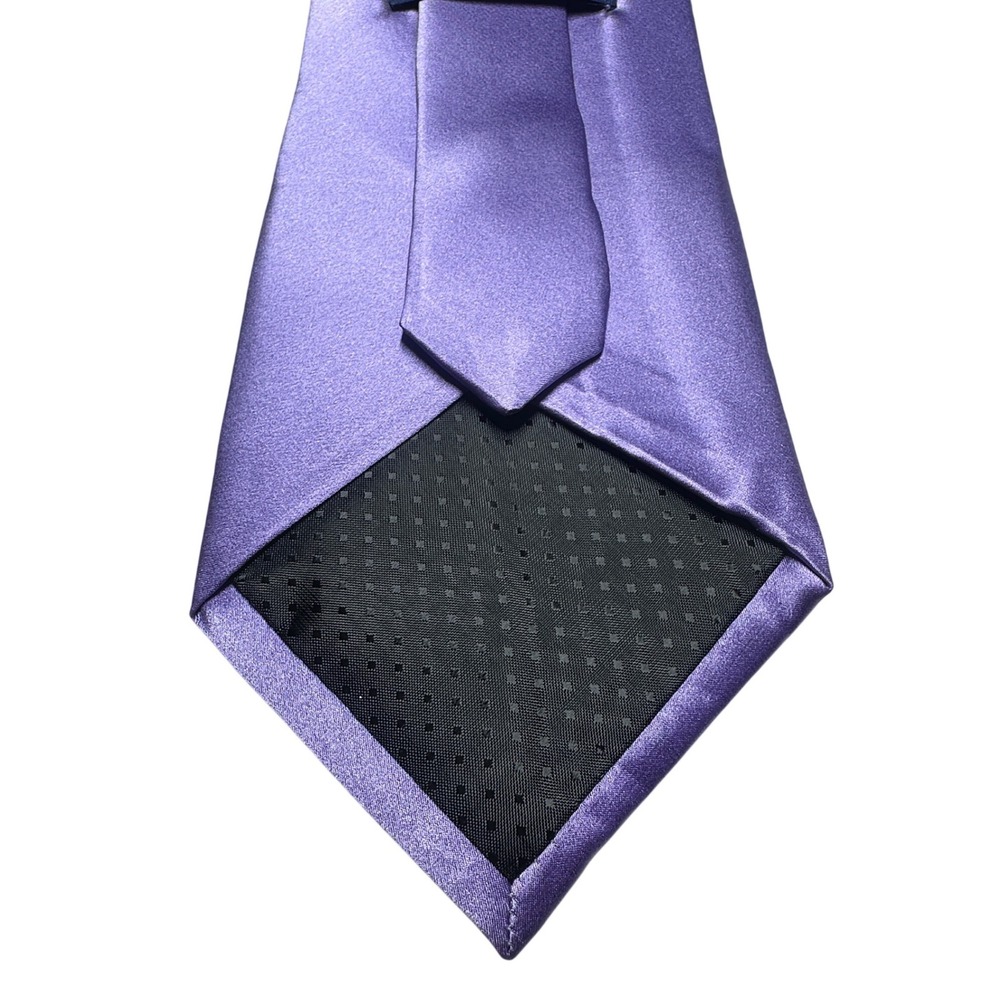 Stafford Silk Necktie Pocket Square Set Mens OS Purple New Solid Satin 63" - Picture 5 of 8